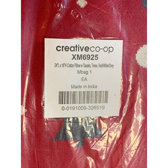 Creative Co-Op Cotton Knit Lumbar Trees and Tassels Pillows Red White Grey - New - Picture 4 of 10